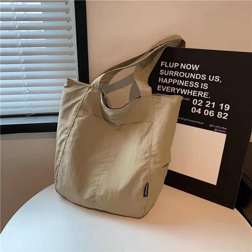 HOBBYIN Túi đeo vai HOBBYIN, Túi Tote Nylon mềm màu trơn, Túi xách du lịch bằng vải Canvas chống thấm nước có dây kéo đơn giản