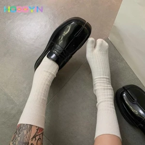 Tất xẻ ngón chân HOBBYIN, Tất hai ngón mềm chất lượng cao chải kỹ, Tất Tabi nữ màu trơn Harajuku Nhật Bản thoải mái