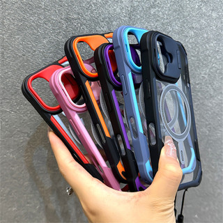 Sang Trọng Giáp Gấp Ống Kính Giá Đỡ Từ Tính Trong Suốt Dành Cho iPhone 16 15 14 13 11 12 Pro Max Dây Đeo Cổ Tay Dây Bao