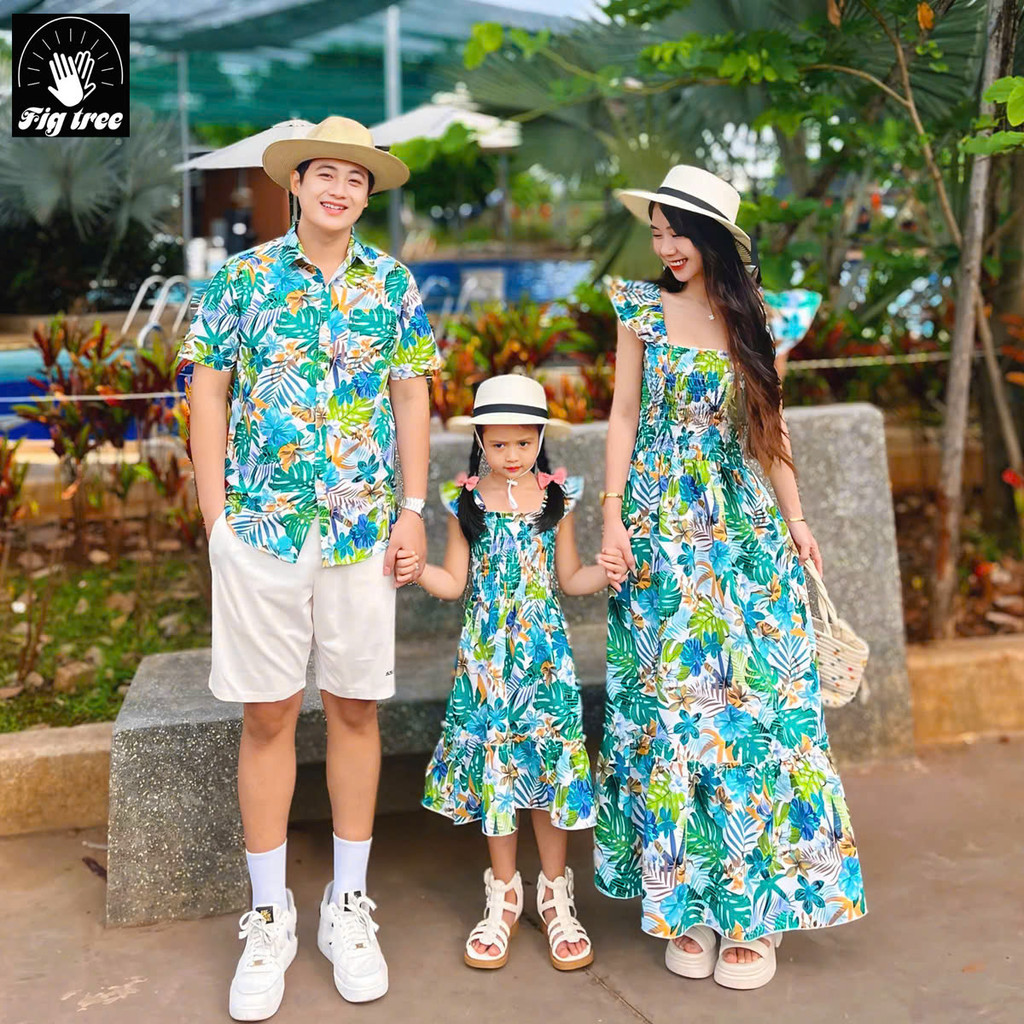 Áo Gia Đình Fig Tree Họa Tiết Hoa Lá Tươi Mát Mùa Hè Cho Gia Đình Đi Biển, Du Lịch MS 191