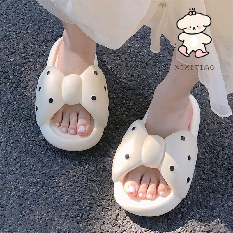 Xixitiao Mùa Hè Ngọt Nơ Bước Trên Shit Đế Mềm Flip-Flops Mặc Ngoài Trời Đi Biển Kỳ Nghỉ Đi Biển Dép Đi Biển Dép Nữ