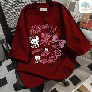 Áo Phông Form Rộng Tay Lỡ Chất Cotton Hình Mèo Dễ Thương-Quần áo 94