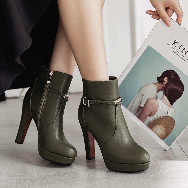 Giày cao gót mùa thu đông cỡ lớn 34-46, bốt ngắn nữ, gót chunky, sexy, đa năng, bốt đi hộp đêm, bốt Martin nữ, giày đi làm thời trang cho nữ