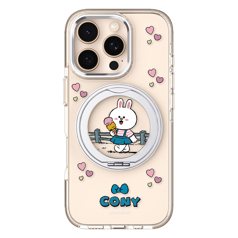 Ốp điện thoại IPhone 16 Vỏ bảo vệ LINE FRIENDS Gấu nâu Corny Rabbit Stand Kim loại Thân thiện với da 15 promax Trong suốt 14PM Vỏ bảo vệ toàn diện chống sốc siêu mỏng