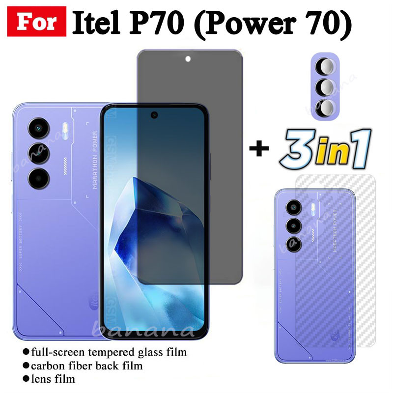 Cho Itel Power 70 Chống Ánh Sáng Xanh RayTempered Glass itel P70 4G P65 P55 Kính Cường Lực Chống Gián Điệp Bảo Vệ Màn Hình + Phim Ống Kính Máy Ảnh + Phim Mặt Sau