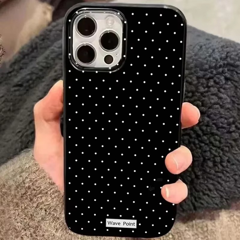 Ốp Điện Thoại Chấm Bi Trắng Sáng Tạo Hàn Quốc Cho iPhone 16 15 14 Plus 13 12 11 Pro Max XR X XS Max 7 8 Plus 16E Vỏ Đen Bóng Mềm Chống Sốc