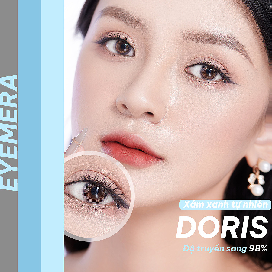 Kính áp tròng màu xám xanh Grey Doris chất liệu Silicone Hydrogel thời gian đeo 14h-24h hạn dùng 3 tháng EyeBlink