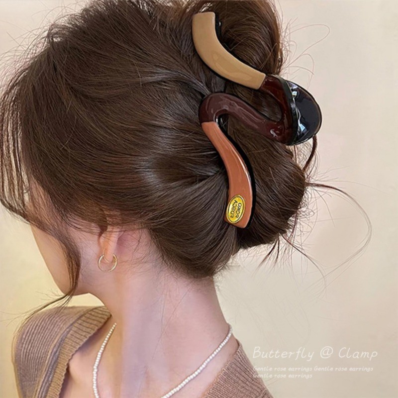 Kẹp tóc màu cà phê kích thước lớn, phong cách Hàn Quốc đơn giản