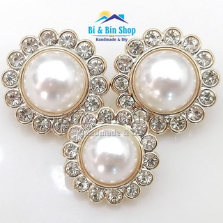 4 Cái Nút Áo - Cúc Áo Ngọc Hạt Trai Viền Xoàn Làm Phụ Kiện Thời Trang, Đính Kết Trang Phục, Váy Cưới, Đầm Dạ Hội