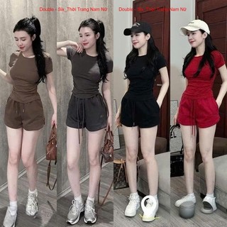 Bộ Mùa Hè Bad Quần Short Mix Áo Thun Ôm Body Double - Six Chất Cotton Mềm Mịn Co Giãn