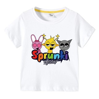 2025 Hoạt Hình Sprunki Áo Thun Cho Trẻ Em Tay Ngắn Bé Trai Bé Gái Mùa Hè Thường Ngày Tee Playwear Trang Phục