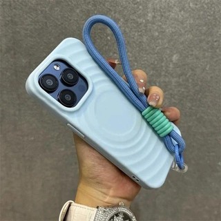 Ốp điện thoại gợn sóng sang trọng có dây buộc cho iPhone 11 12 13 14 15 16 Pro Max Plus Vỏ chống sốc từ tính mềm