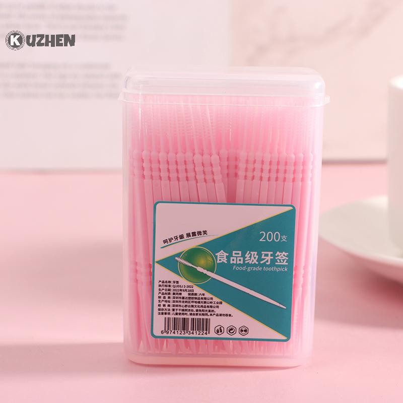 Kuzhen 200 Cái / bộ Nhựa Mềm Hai Đầu Tăm Chăm Sóc Răng Miệng Nha Khoa HOT