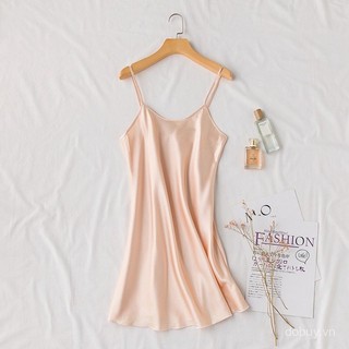 Đầm ngủ nữ, áo choàng cô dâu, trang phục bên trong, đơn giản, giả lụa, cổ tròn, không lưng, satin, lụa băng, mùa hè