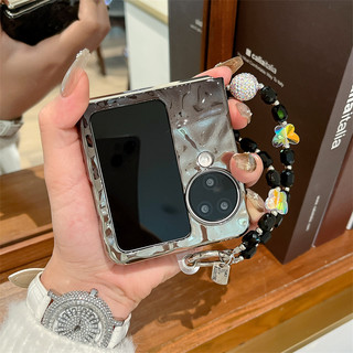 Ốp điện thoại gấp cho Oppo Find N2 N3 Flip Mạ điện gợn sóng màu đen trắng gradient vòng tay vỏ điện thoại tpu cứng
