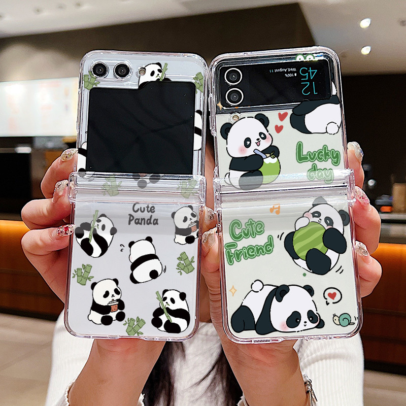Phim Hoạt Hình Họa Tiết Gấu Trúc Trong Suốt Vỏ Điện Thoại Cho Samsung Galaxy Z Flip 6 Flip 5 Flip 4 5G Full Bản Lề Cứng PC Gấp Dành Cho Samsung Z Flip 6 5 4 3