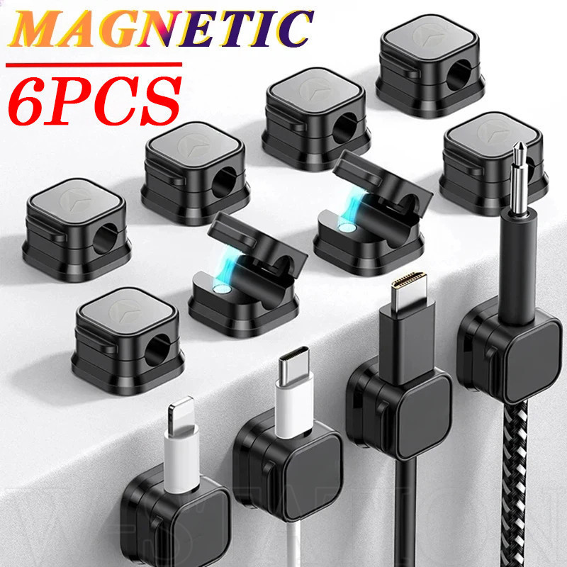 6 CÁI Giá đỡ dây nam châm - Kẹp sạc dây tự dính - Ẩn bộ giữ cáp sạc điện thoại - Dành cho gia đình, văn phòng, tường, đầu giường, ô tô - Quản lý khăn lau bàn