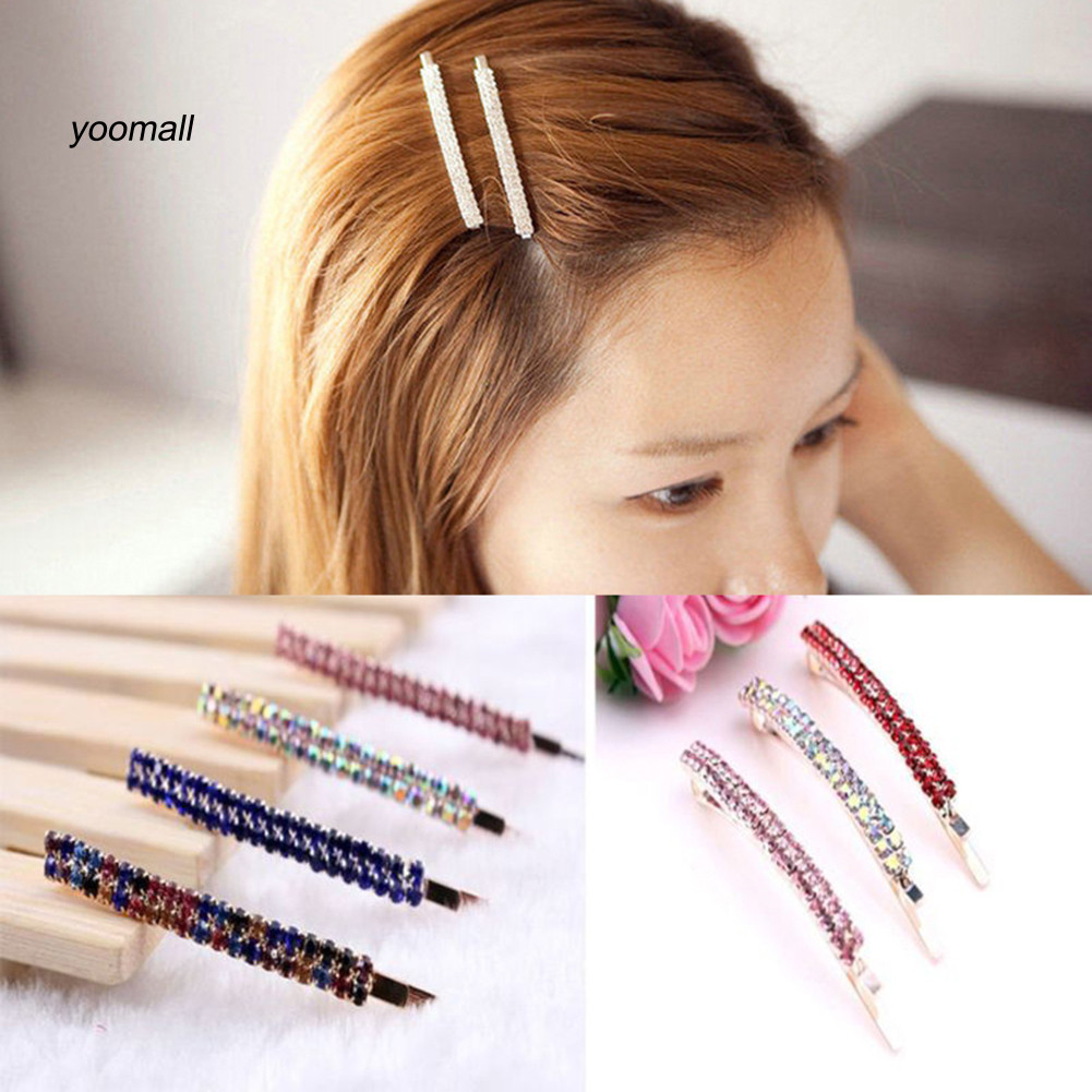 Yo / 1 Phụ Nữ Hai Hàng Kim Cương Giả Tóc Trượt Kẹp Tóc Bobby Pin Phụ Kiện Trang Sức
