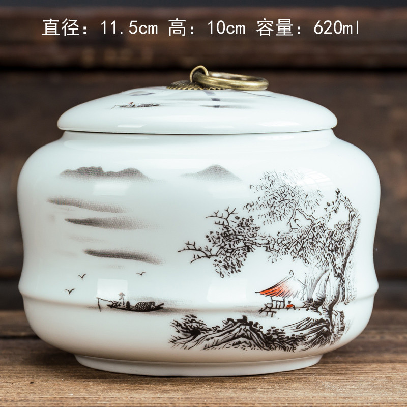 Hũ, Bình Đựng Trà Bằng Sứ Cảnh Đức Trấn Họa Tiết Đẹp Mắt Dung Tích 620 ml