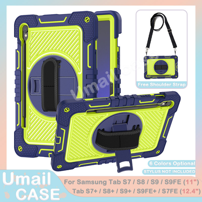Ốp Chống Sốc Hạng Nặng Cho Samsung Tab S7 S8 S9 S9FE Tab S7 + S8 + S9 + S9FE + S7 FE S9 Plus 360° Vỏ máy tính bảng có dây đeo tay xoay