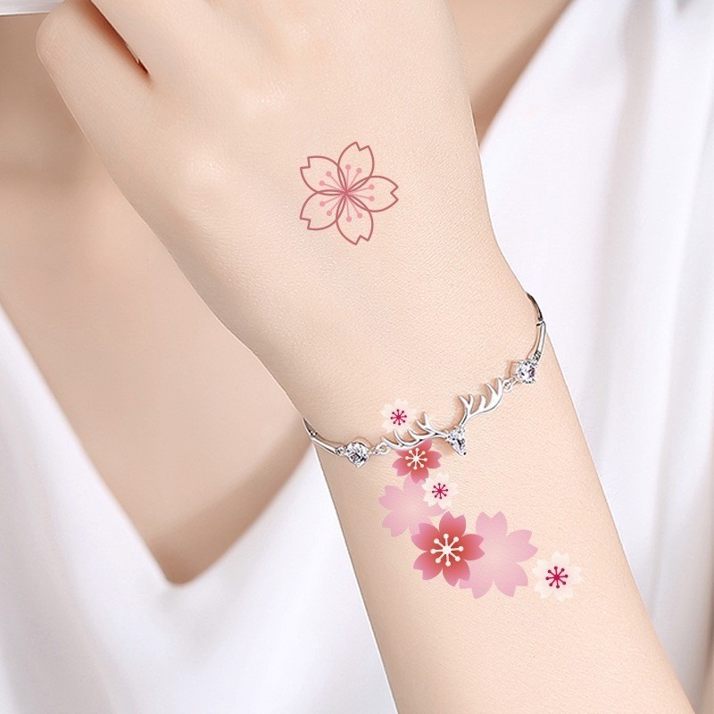 Decal xăm giả họa tiết hoa - 1 tờ Nhãn dán hình xăm Sakura màu hồng - Dành cho ngực, vai, cổ, cánh tay - Trang trí nghệ thuật cơ thể mặt - Chống thấm nước, tạm thời, dùng một lần