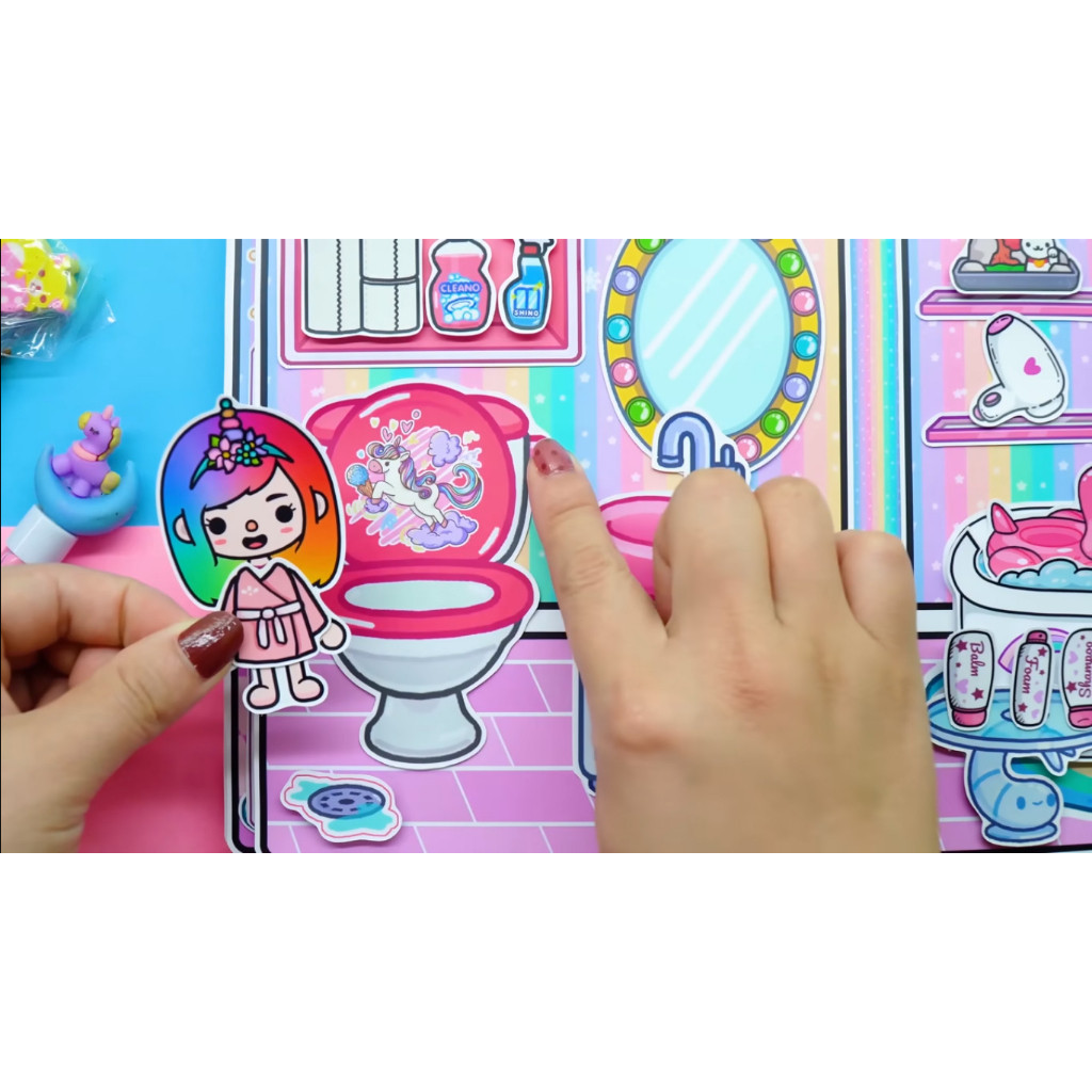 Đồ chơi giấy ngồi nhà búp bê bằng giấy tocaboca life word Unicorn House In Quiet Book cho bé gái