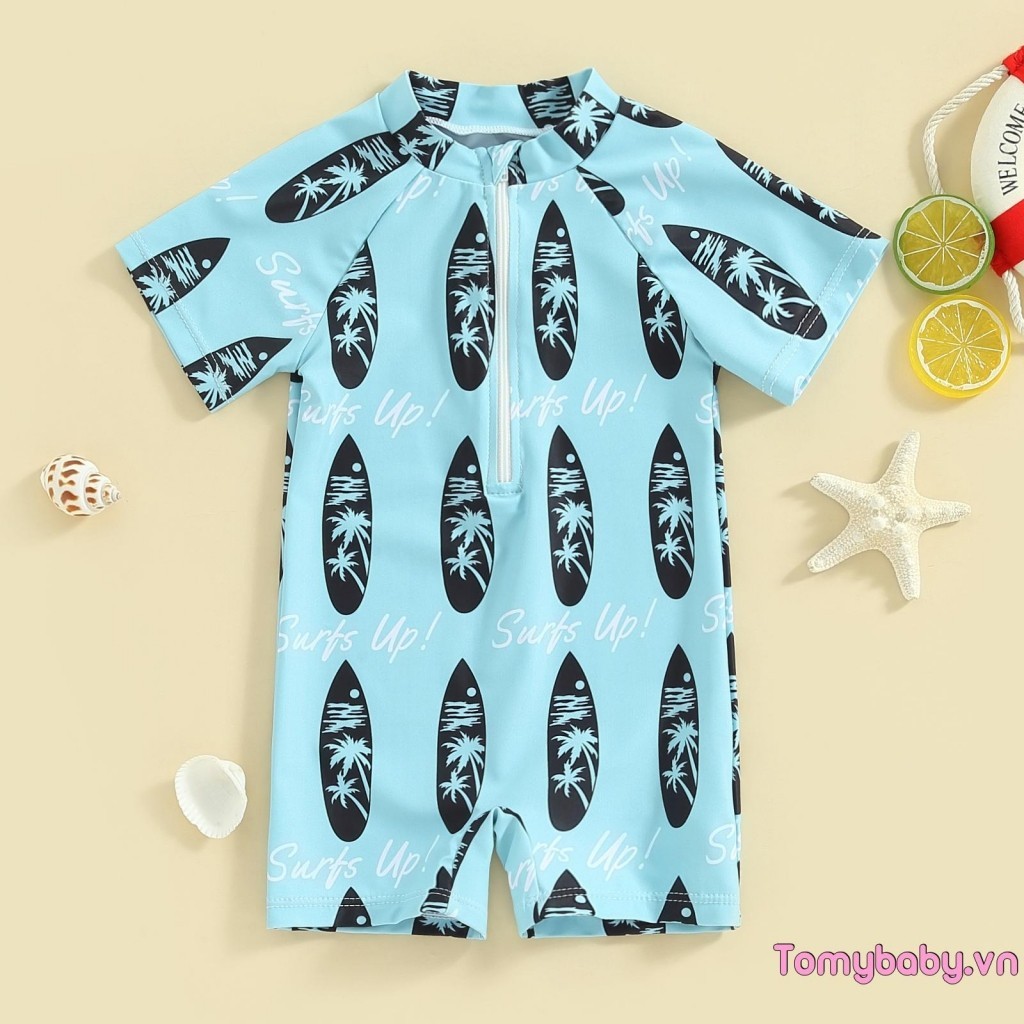 Bé Trai Rash Guard Đồ Bơi Tay Ngắn Cua In Hình Đồ Bơi Mùa Hè Áo liền quần Đi Biển
