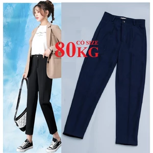 Quần tây baggy đi học nữ cạp có đai lưng cao màu đen dáng dài - Quần vải công sở Vitex dày dặn phối áo sơ mi đi học làm