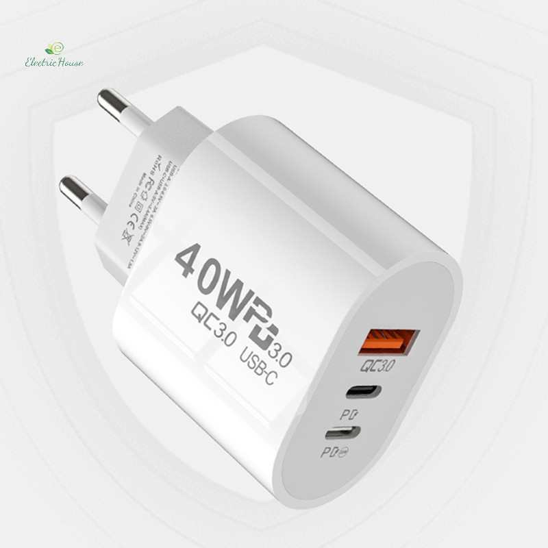 [Nhà Điện] Sạc USB C 40W Sạc 3 Cổng Loại C Sạc Điện Thoại Di Động PD Power Adapter Cho QC3.0 mới