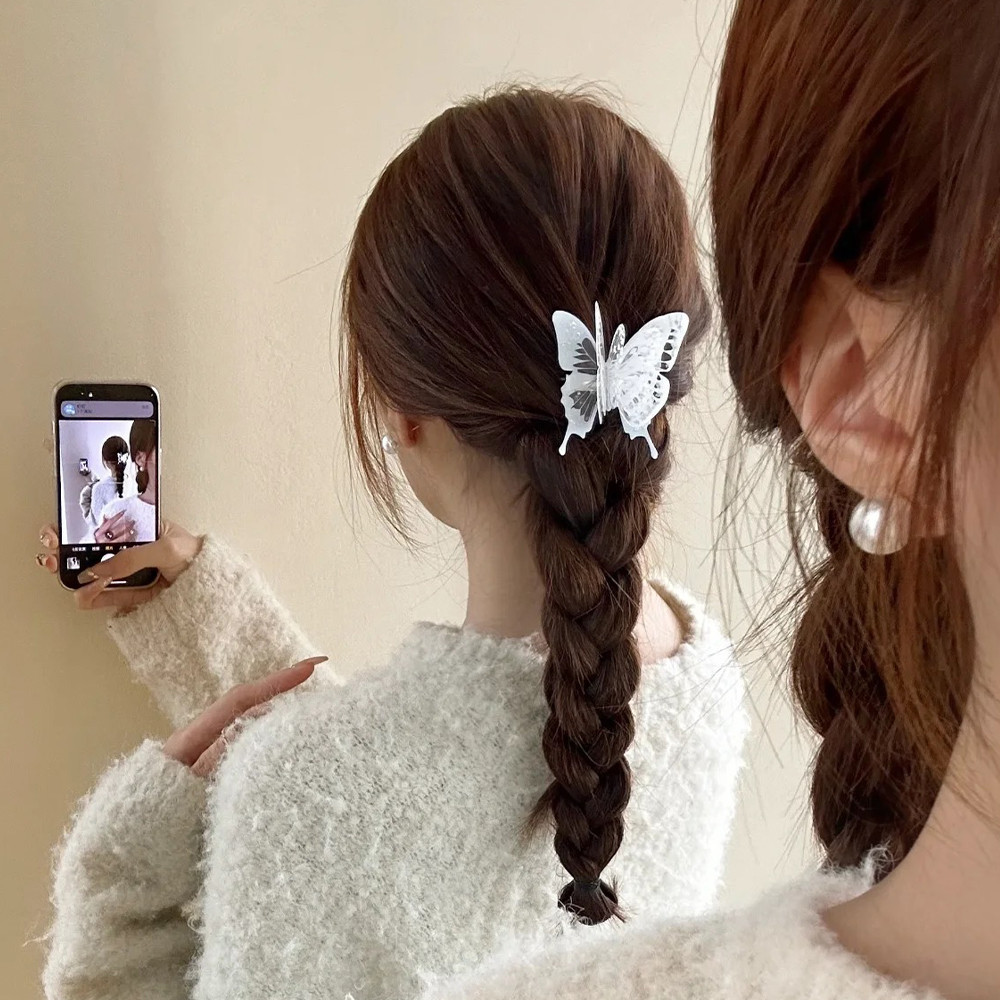 Kẹp Tóc Bướm Ba Chiều - Kẹp Tóc Bướm Phong Cách Trung Hoa Mới - Kẹp Mỏ Vịt Cô Gái Cổ Tích - Ngọt Ngào, Trắng Đen, Đơn Giản - Mũ Thời Trang - Kẹp Tóc Side Bangs