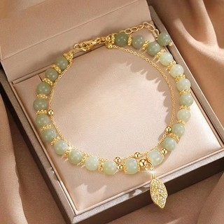 Vòng Tay Ngọc May Mắn Lá Vàng Mặt Dây Chuyền Vòng Tay Nữ Phong Cách Trung Hoa Không Phai Màu Hàn Quốc Vòng Tay Ngọc Có Thể Điều Chỉnh Cho Nữ