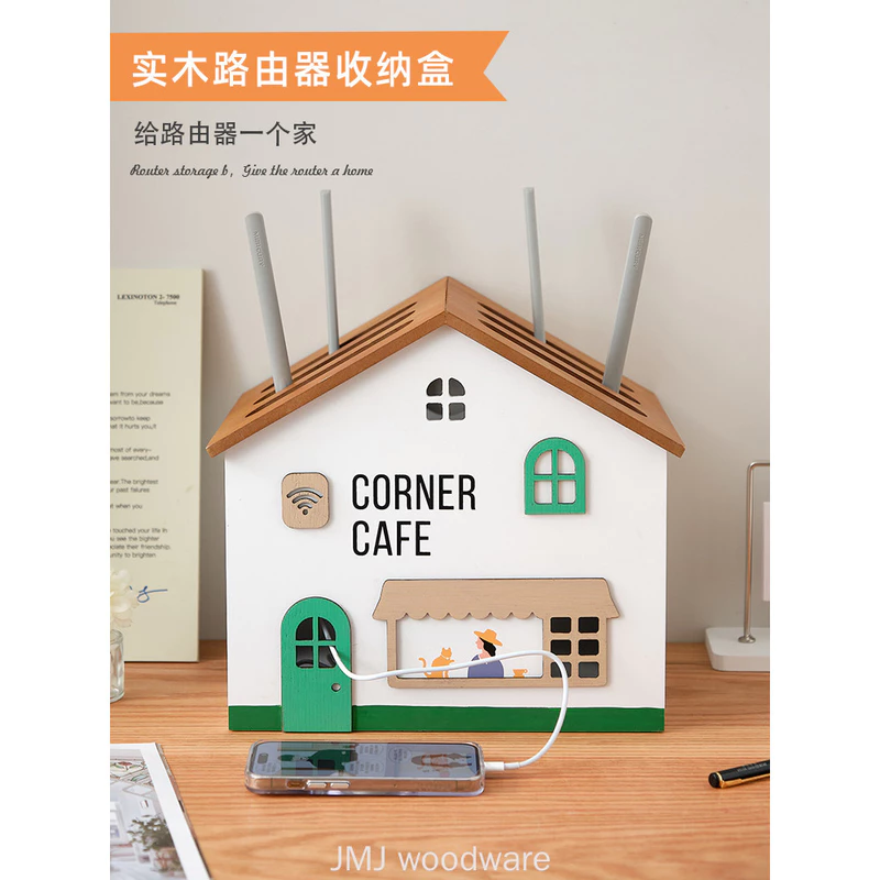 Máy Tính Để Bàn wifi Router Hộp Bảo Quản Ổ Cắm Gỗ Bộ Top Box Kệ Mặt Bàn Trang Trí Dây Hộp Sắp Xếp — ảnh 1