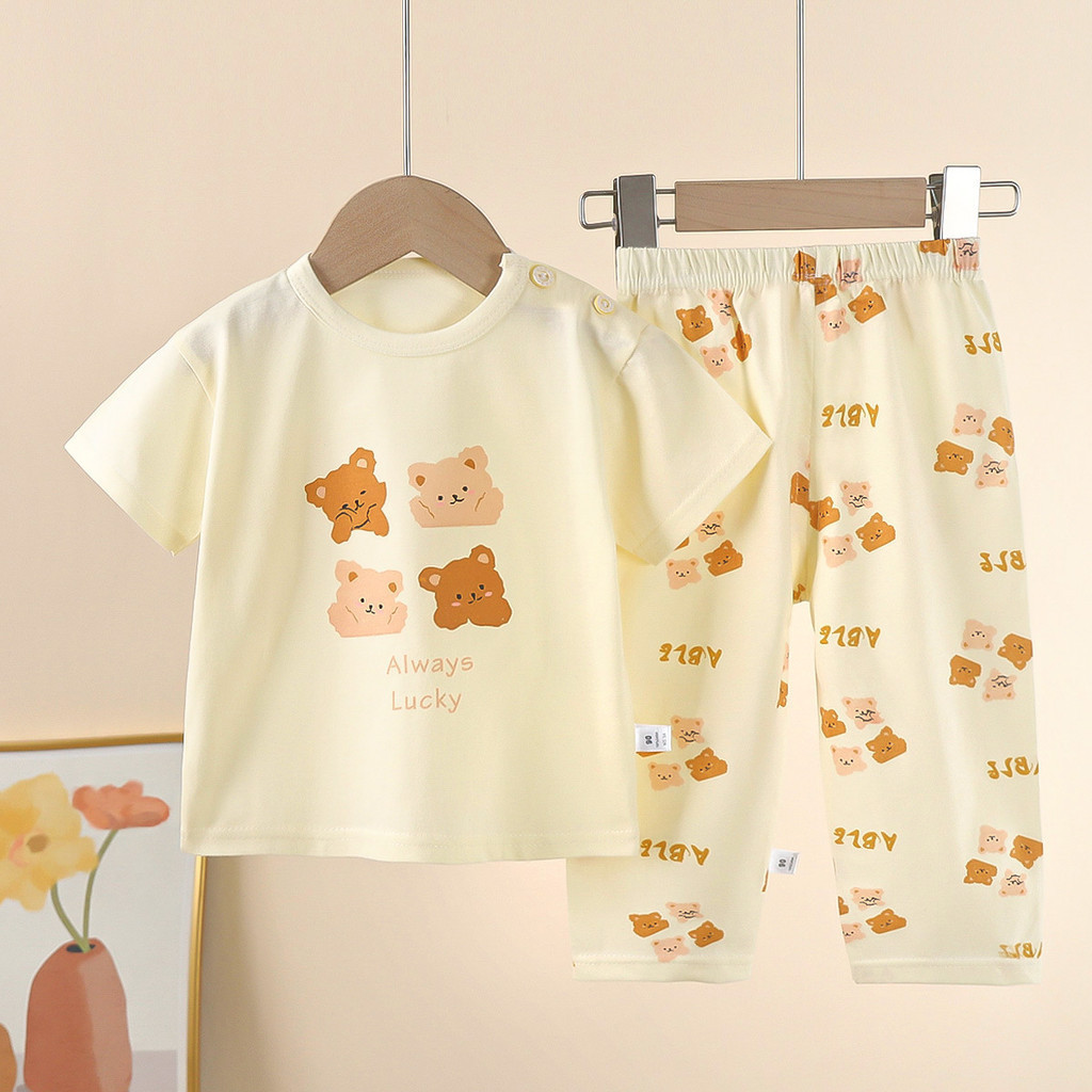 Trẻ Em Cotton Nguyên Chất Ngắn Tay Phù Hợp Với Áo Thun Mùa Hè Quần Áo Bé Trai Bộ Đồ Bé Gái Quần Áo Mùa Hè Quần Áo Trẻ Em IBSG