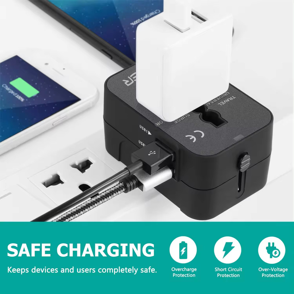 Inovagen Bộ chuyển đổi du lịch đa năng tất cả trong một có cổng USB và Type-C, Bộ chuyển đổi toàn cầu EU AU UK của Mỹ, Bộ chuyển đổi sạc điện thoại di động đa chức năng