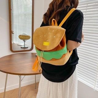 Ba lô Hamburger SAVORBOX, Túi đi học có dây rút có thể điều chỉnh Hamburger hoạt hình, Ba lô du lịch sức chứa lớn đa chức năng sáng tạo dành cho người lớn