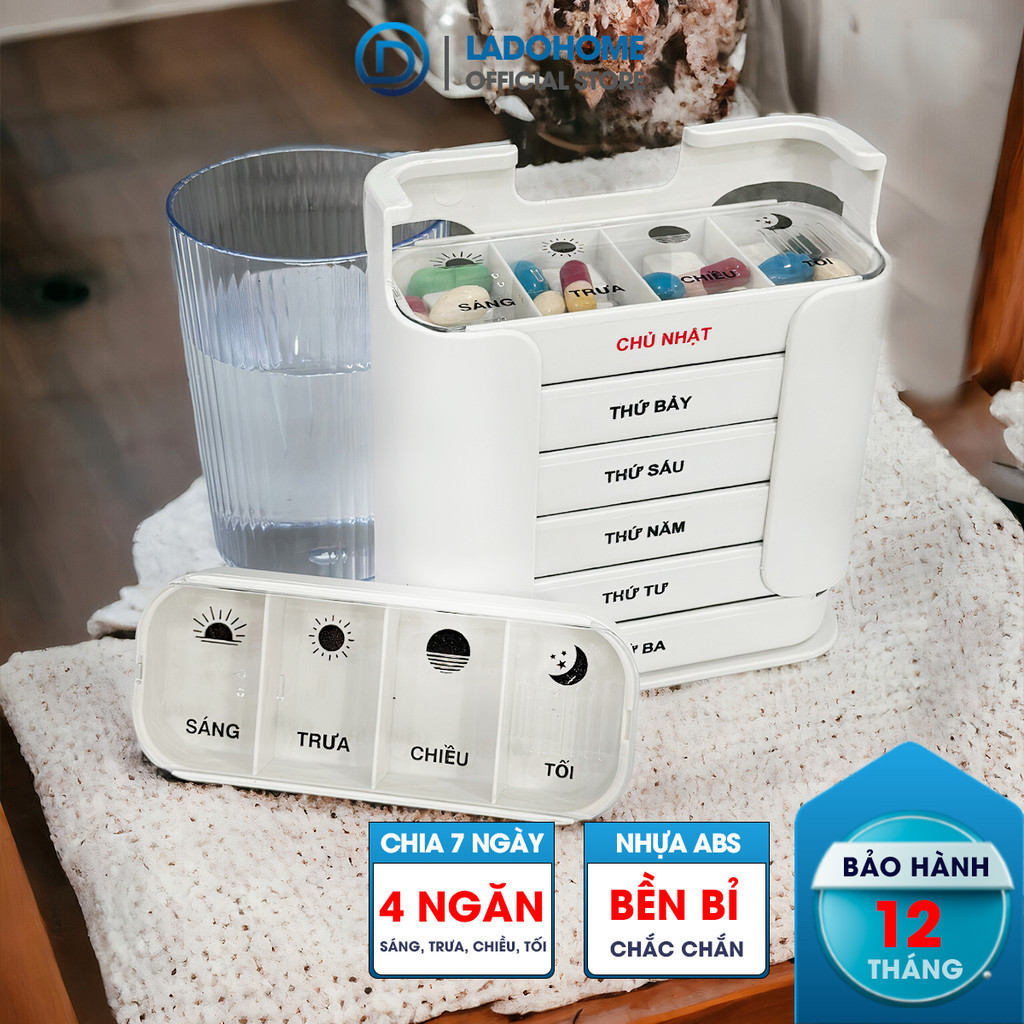 Hộp Chia Thuốc 7 Ngày 4 Buổi Ladohome LH-2039 – Nhựa ABS Bền Bỉ