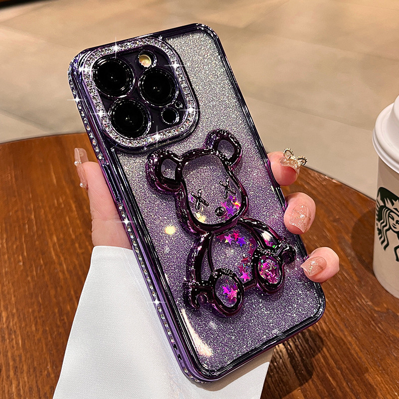 Ốp điện thoại hình gấu cát lún mạ kim cương iphone15 Pro max 14 13 12 11 xr xs max cho vỏ iPhone Vỏ mềm silicon TPU Vỏ bảo hiểm toàn diện chống sốc