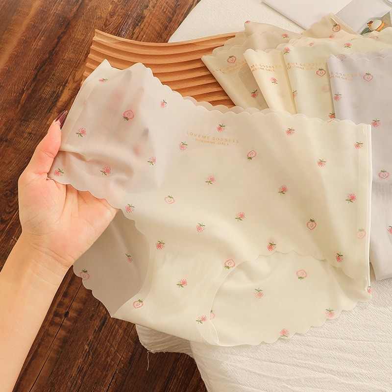 Combo 10 Quần Lót Su  Lụa Thạch  Không Viền Siêu Mỏng Mịn Hình Dâu QS08
