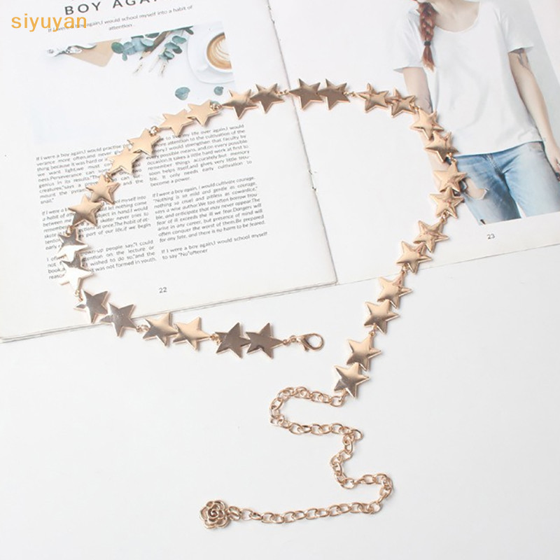 Siyuyan Vintage Nữ Thắt Lưng Nữ Kim Loại Ngôi Sao Pentagram Dây Xích Thắt Lưng sel Thắt Lưng Dây Xích Nữ Trang Trí Cơ Thể Trang Sức VN