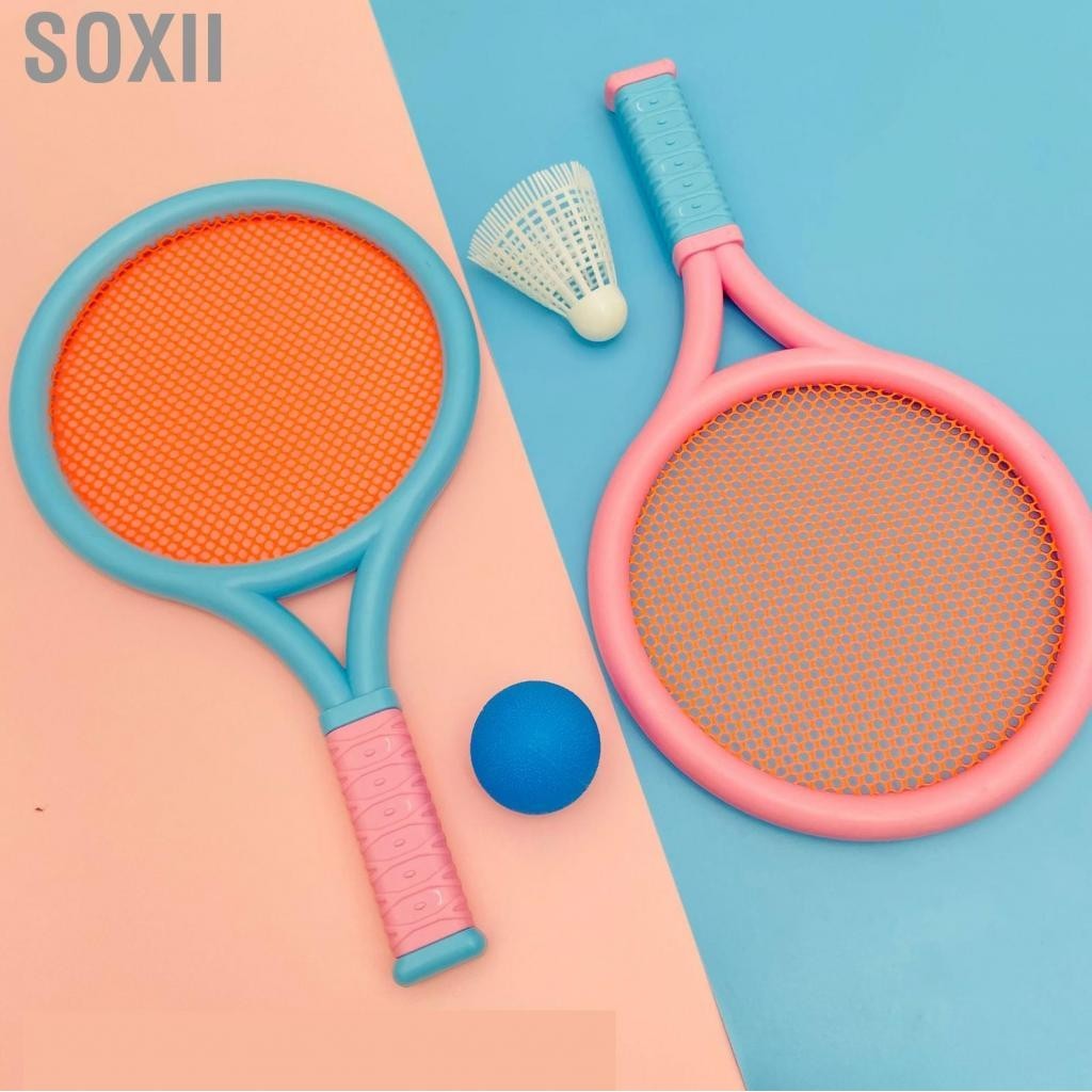 Soxii Children Badminton Racket Slip Resistant Durable Elastic Portable Tennis Set for Kids 2 Rackets Balls