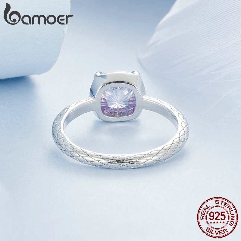 Bamoer 925 Sterling Sliver Nhẫn Tím Zircon Trang Sức Quà Tặng Cho Nữ