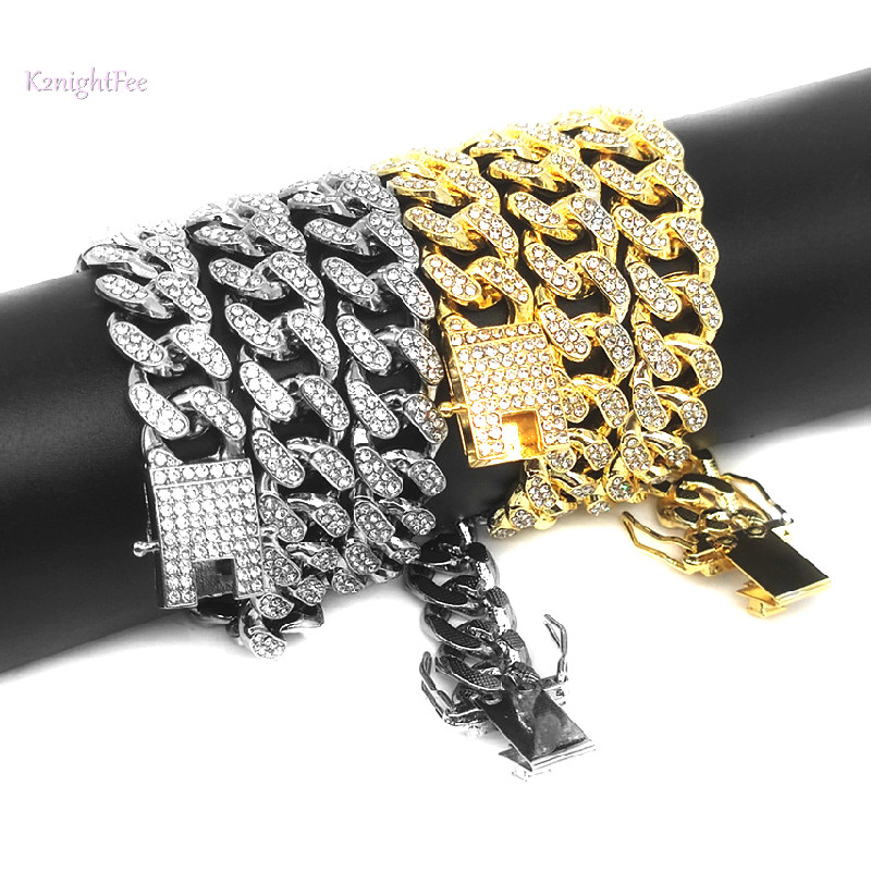 K2nightfee Hip Hop Sáng Bóng Cuba Liên Kết Dây Chuyền Vòng Tay Nam Nữ Kim Cương Giả Dây Chuyền Vòng Tay Punk Dây Đeo Tay Trang Sức Quà Tặng VN