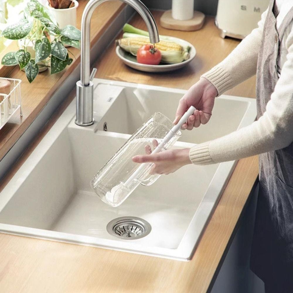 Máy làm sạch kính, bàn chải cốc tay cầm dài, bàn chải gấp silicon, đầu làm sạch chai nước uống