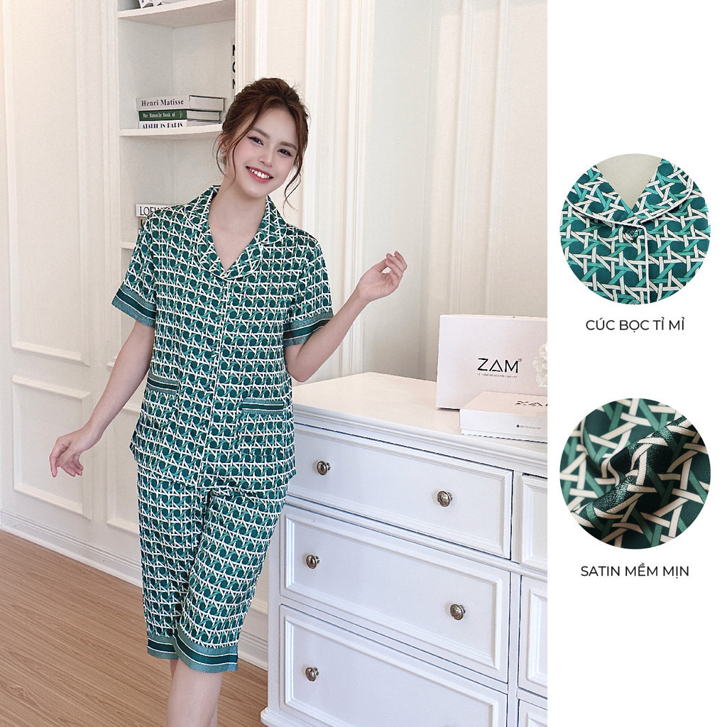 Ảnh BỘ MẶC NHÀ SHE BY ZAM - TSLA49 - BỘ NGẮN TAY QUẦN LỬNG ĐAN CHÉO XANH 1