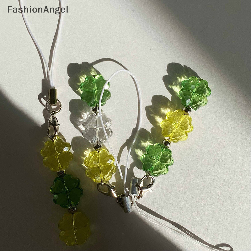 Fashionangel Handmade Đính Hạt Dây Xích Điện Thoại Bốn Lá Cỏ Ba Lá Điện Thoại Nhiều Màu Sắc Móc Khóa CCD Mặt Dây Chuyền Điện Thoại Di Động Quyến Rũ Phụ Kiện Treo Trang Trí TH