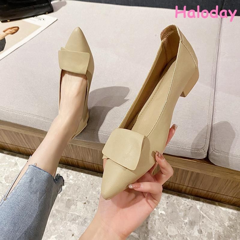Giày Nữ Da Chính Hãng Mũi Nhọn Đế Bằng Dày Đế Mềm Miệng Nông S308-1 Giày Làm Việc