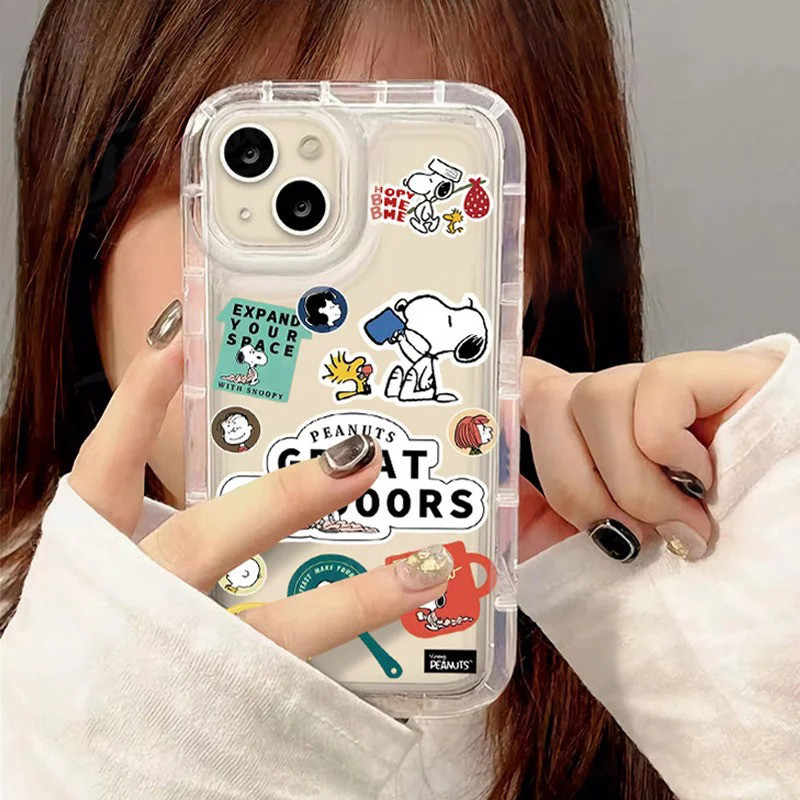 Ốp điện thoại cho iPhone 15 14 13 12 11 Pro Max XR XS Max X 8 7 Plus SE 2020 2022 Phim hoạt hình dễ thương S-Snopy Vỏ Silicon trong suốt chống sốc