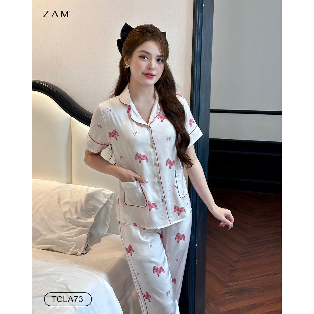 Ảnh BỘ MẶC NHÀ ZAM - TCLA73 - BỘ NGẮN TAY QUẦN DÀI NGỰA CHẤM BI HỒNG 4