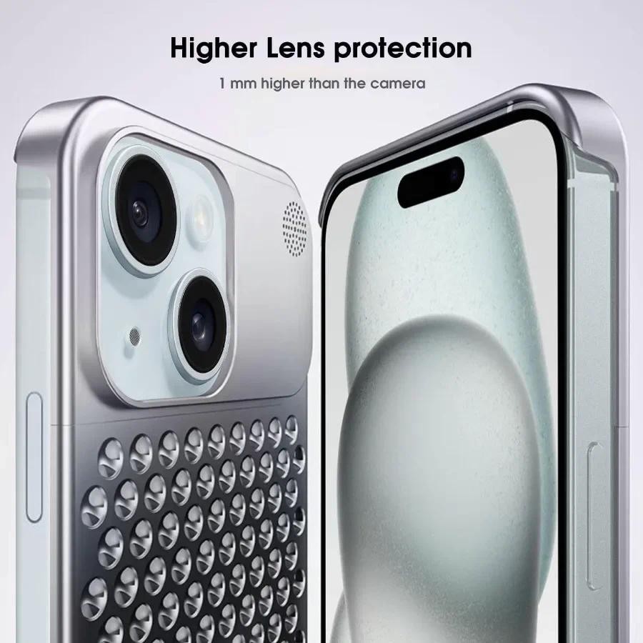 Dành Cho iPhone 17 16 15 14 Plus 13 12 Pro Max Nhôm Không Vành Kim Loại Hương Liệu Ốp Lưng Tản Nhiệt Chống Trầy Xước Chống Sốc Slim Cover