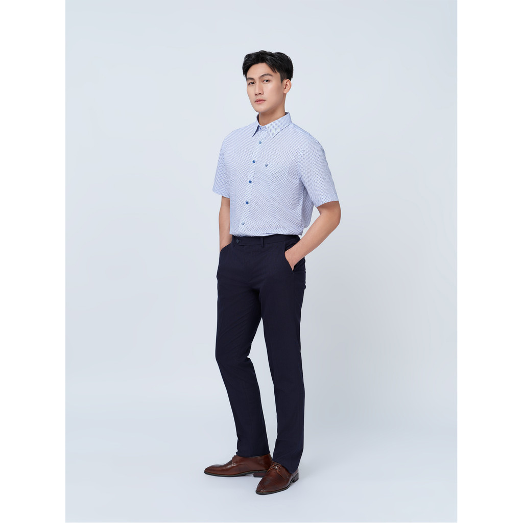 Sơ mi ngắn tay vạt tròn VIETTIEN vải Hoa hồng form REGULAR VT00000325